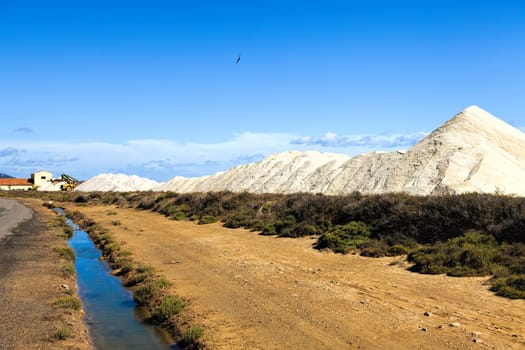 Salt mountains near the salt pans in Gruissan South of France