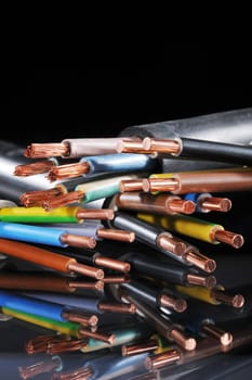Macro detail of various stripped power cables