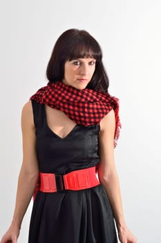 Pretty woman in black dress posing
