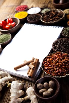 Cookbook and various spices
