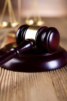 Wooden gavel barrister, justice concept, legal system