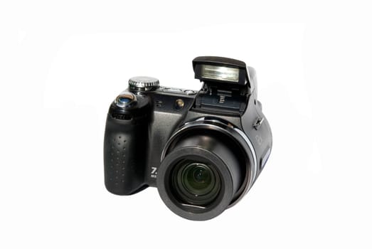 Digital photo camera on white background