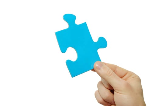 puzzle in hand isolated on white background