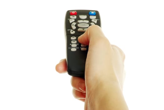 remote control in hand isolated on white background