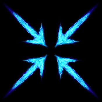 Four blue fire arrows directed to the centre. Illustration on black background