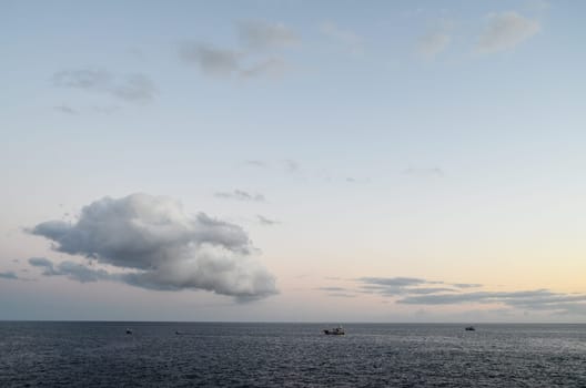 Cloudscape, Colored Clouds at Sunset near the Ocean
