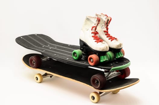 Vintage Style Black Skateboard on a white Background