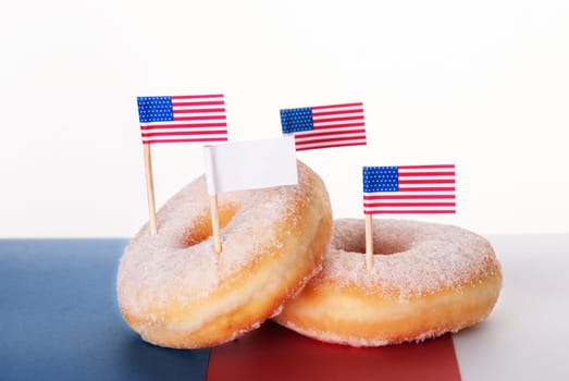 Donuts with Flags and a Banner with Free Space