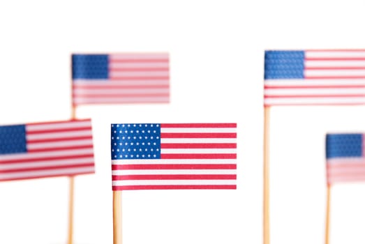 Many American Flags on a white Background, Isolated