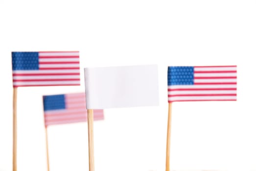 Some American Flags and a White Flag with Copyspace, Isolated