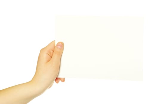 card blank in a hand isolated on white