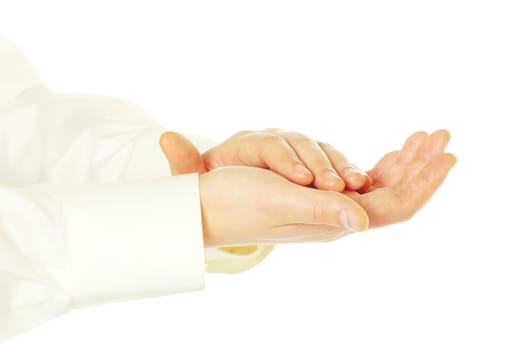 Man is giving applause on a white background