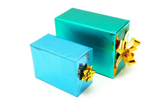 Christmas box gifts with satin bow isolated on white background