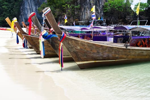Tropical beach, longtail boats, Andaman Sea, Thailand