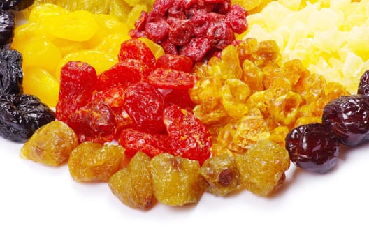 assorted dried fruits isolated on white