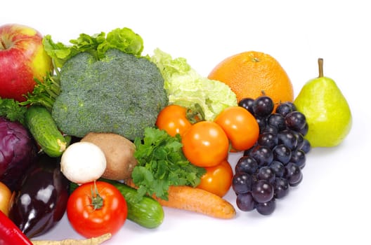 vegetables and fruits on white