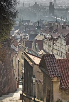 Early morning on the old castle stairs. (Prague, Czech Republic)