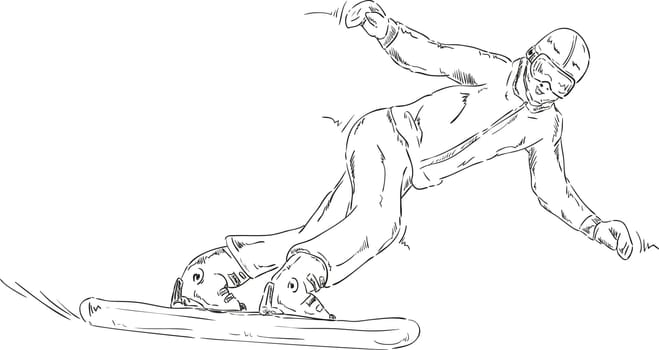 vector - snowboard downhill - isolated on background