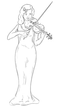 young violinist in a long dress playing the violin