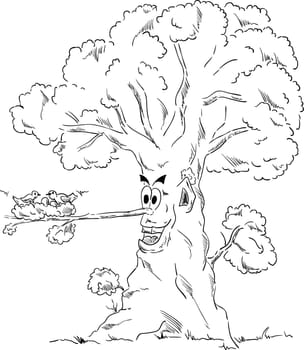 vector - Happy Tree with birds nest at spring time