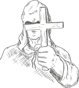 vector - hooded monk with a cross in his hand