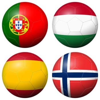 collection of soccer footballs with country flags