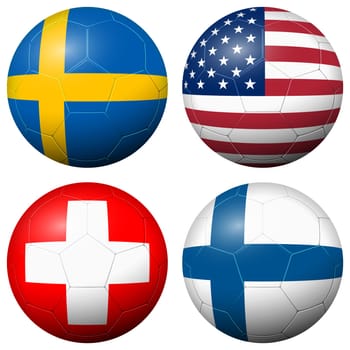 collection of soccer footballs with country flags