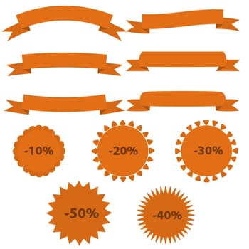 Ribbon and discount tags set, vector illustration.