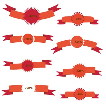 Ribbon and discount tags set, vector illustration.