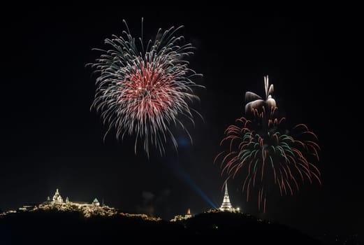 Firework over Thai temple