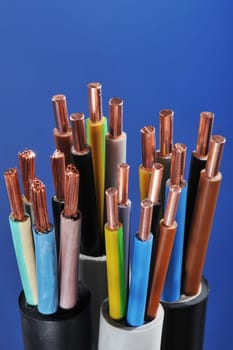 Macro detail of various stripped power cables