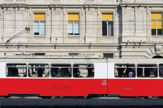 Vienna,Austria – March 30,2014: The tram in the centre of the city of Vienna with passengers at the windows on 30 March 2014 in Vienna.