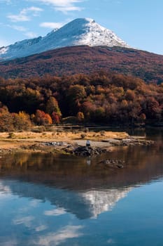 Autumn in Patagonia. Cordillera Darwin, part of Andes range, Isla Grande de Tierra del Fuego, Chilean territory, view from the Argentine side