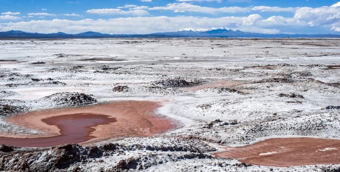 Salinas Grandes on Argentina Andes is a salt desert in the Jujuy Province..It is of industrial importance for its sodium and potassium mines. More significantly, Bolivas Salar de Uyuni is also located in the same region and is estimated to contain up to 80% of the worlds lithium deposits.