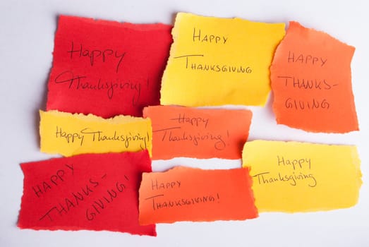 Many Happy Thanksgiving Notepads in Autumn Colors on a white Background