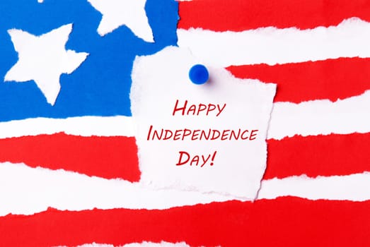 American Flag Background with Red Happy Independence Day Notice on it