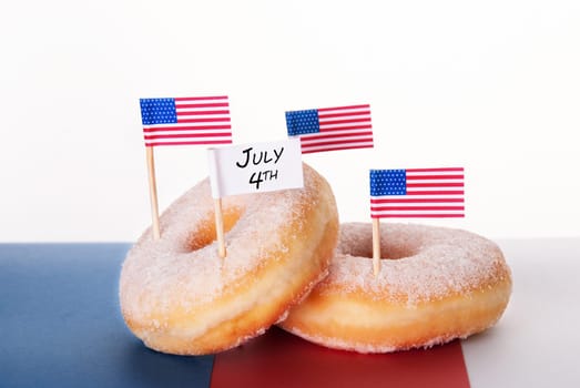 Donuts with Flags and Banner with July 4th