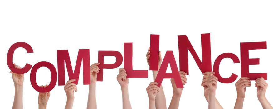 Many Hands Holding the Red Word Compliance, Isolated