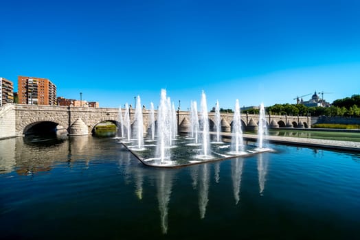 Madrid Skyline with the Segovia Bridge, Almudena Cathedral and the Royal Palace
