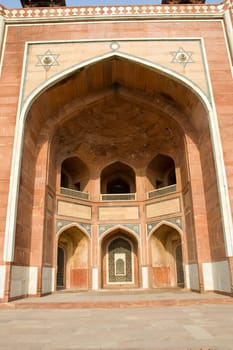 Multiple sub-entries and galleries at entrance of Humayun's Tomb, New Delhi, India, Asia