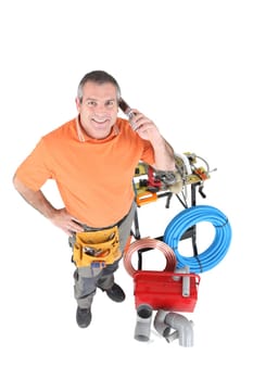 plumber talking on his cell