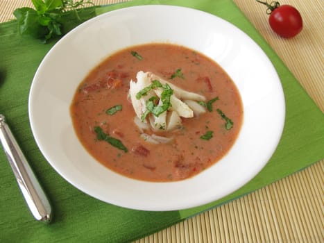 Tomato cream soup and with fish