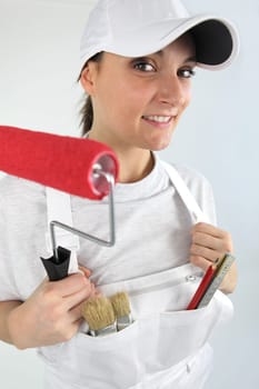 Woman redecorating house
