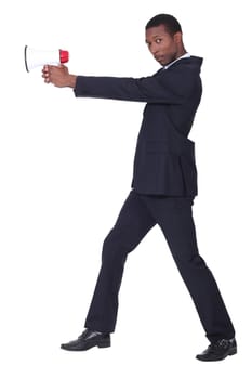 Man holding loud speaker