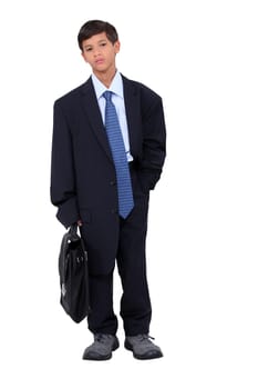 Little boy dressed as businessman