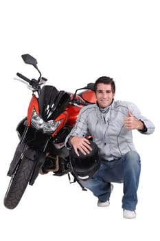 man with motorbike and helmet