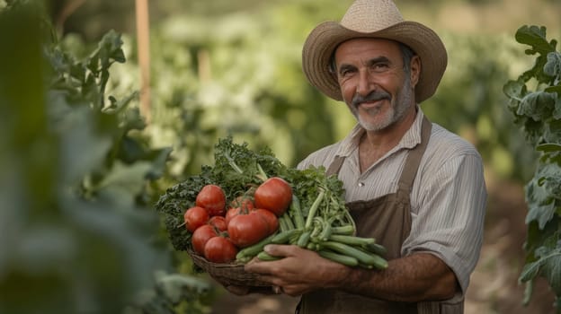 fresh vegetables in the hands of a farmer, Generative AI,