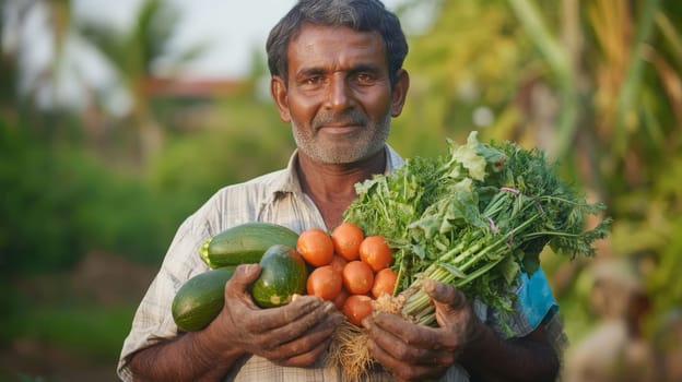 fresh vegetables in the hands of a farmer, Generative AI,