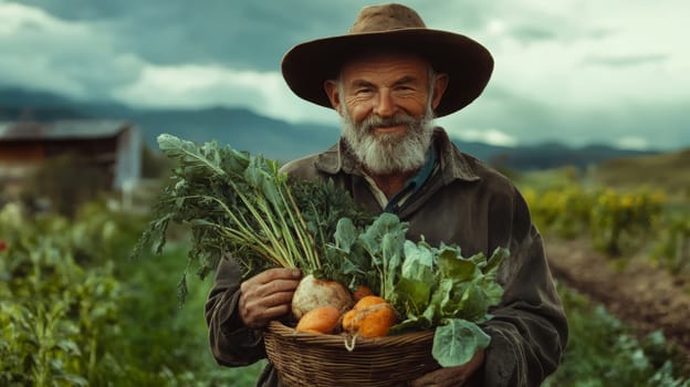 fresh vegetables in the hands of a farmer, Generative AI,