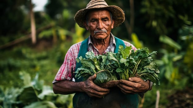 fresh vegetables in the hands of a farmer, Generative AI,